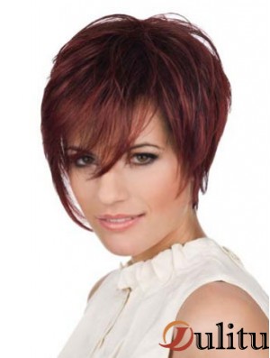 Cheveux humains Mono Top Piece Lace Front Longueur recadrée Couleur rouge