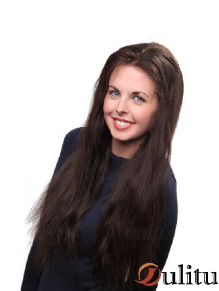 Longue couleur brune de remplisseur de couronne de cheveux humains style droit de couleur brune