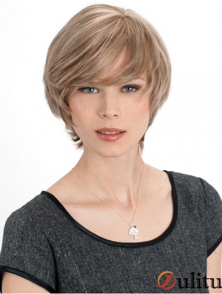 Monofilament Straight Layered Chin Length 8 pouces Discount Perruques de cheveux humains