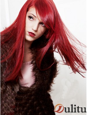 20 pouces droite capless avec frange longue perruque rouge de cheveux humains