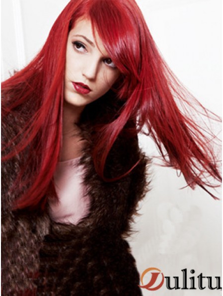 20 pouces droite capless avec frange longue perruque rouge de cheveux humains