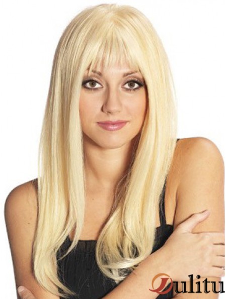 Blonde longue et fabuleuse droite avec frange perruques en dentelle