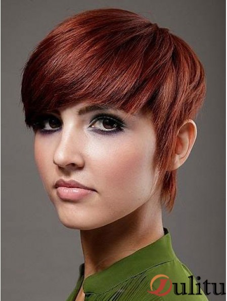 Perruques de cheveux humains courtes droites rouges Boycuts