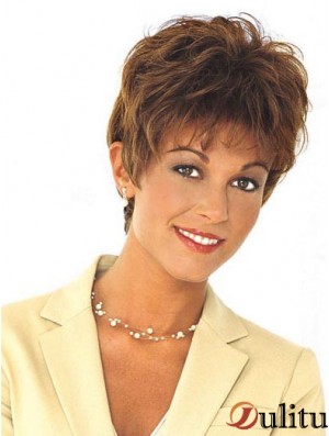 Perruque de cheveux humains Mono Style ondulé Longueur recadrée Couleur brune