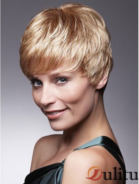 Perruque blonde courte avec des coupes en longueur remy capless