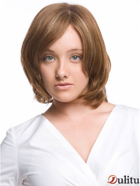 Monofilament ondulé avec frange longueur de menton perruques de cheveux humains confortables