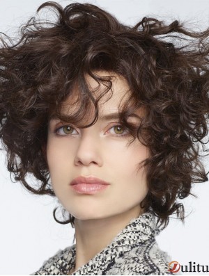 perruques de cheveux humains bouclés bruns