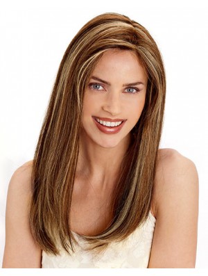 Perruques de cheveux longs bruns droites pratiques en couches
