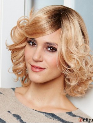 Perruques de cheveux humains en dentelle nouée à la main Longueur de menton Couleur blonde