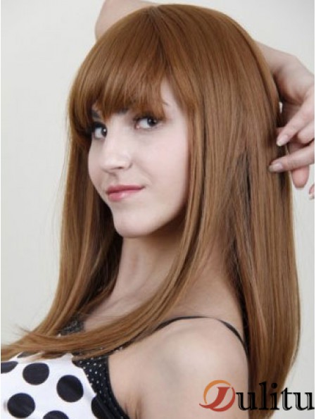 Avec frange élégante droite Auburn longues perruques de cheveux humains