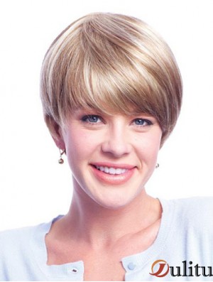 Perruques blondes de cheveux humains avec monofilament en couches coupe courte longueur