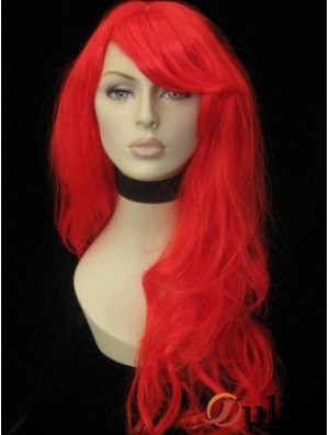 Avec frange longue rouge ondulée 20 pouces à la mode perruques de cheveux humains