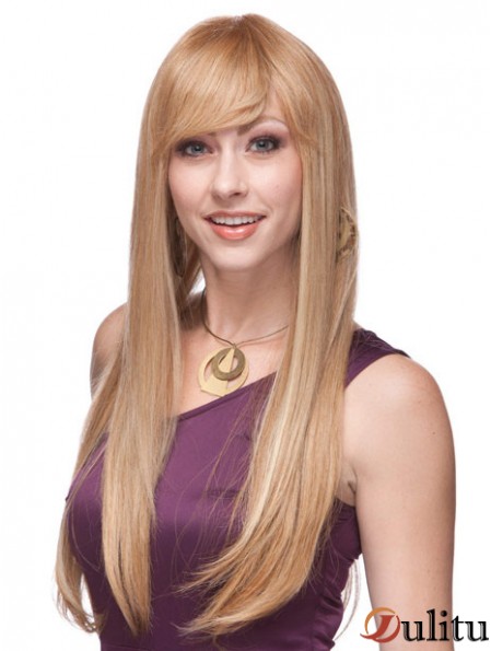 Droite Avec Frange Monofilament Blonde Top Perruques Longues