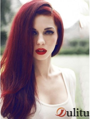 Droite sans frange Lace Front Trendy 20 pouces rouge longues perruques