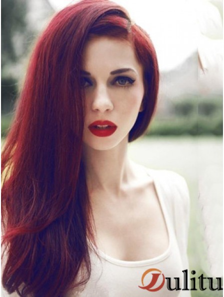 Droite sans frange Lace Front Trendy 20 pouces rouge longues perruques