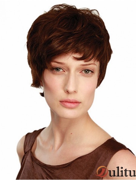 6 pouces Brown Boycuts courts ondulés perruques de dentelle à la mode