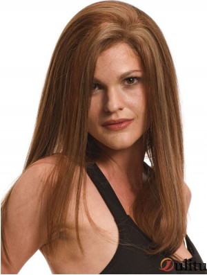 Sans Frange Style Droite Blonde Longue Perruques de Cheveux Humains