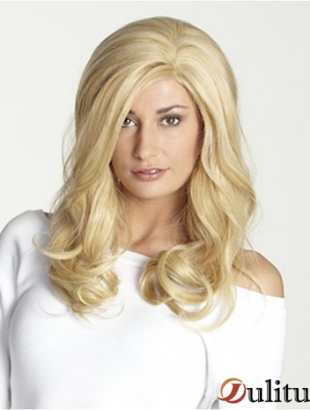 Sans frange longue blonde ondulée 18 pouces perruques de cheveux humains parfaits