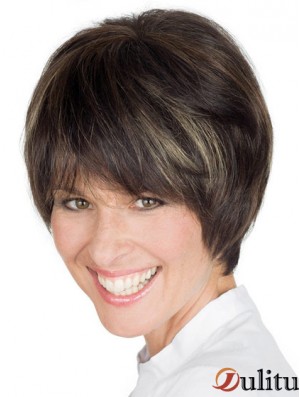 Style 8 pouces Brown Boycuts courts perruques de dentelle droite
