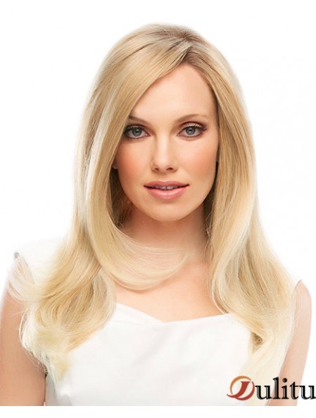 18 pouces Blonde longue couche droite perruques en dentelle conçues