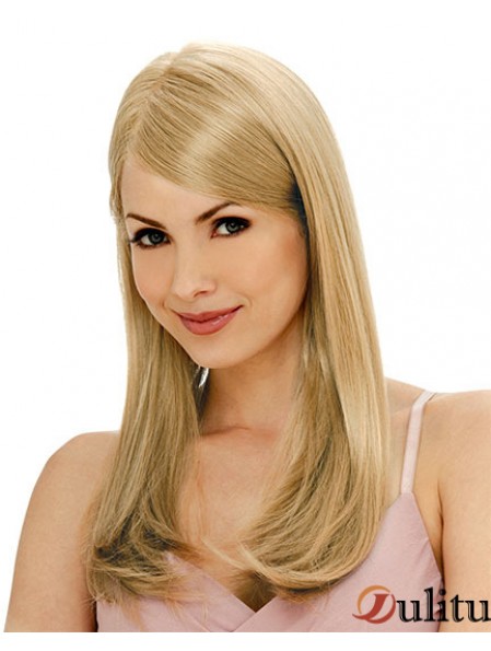 Perruques longues sans faille blondes monofilament en couches droites