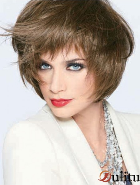 Monofilament droit avec frange perruques de cheveux humains doux de 9 pouces