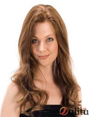 Perruques de cheveux humains monofilament brun long ondulé Remy