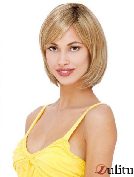 Perruques de cheveux humains mono glamour avant de dentelle blonde avec une longueur de menton