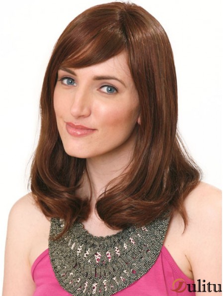 Perruque de bande de cheveux humains Longueur d'épaule Couleur Auburn avec une frange