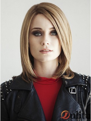 Bobs épaule longueur blonde droite 14 pouces à la mode perruques de cheveux humains