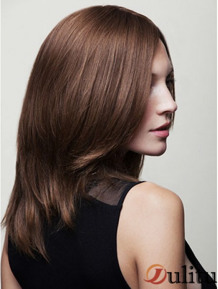 Layered Long Brown Wavy 16 pouces perruques de cheveux humains abordables