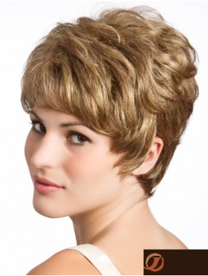 Ondulé 8 pouces Blonde Boycuts cheveux humains à vendre