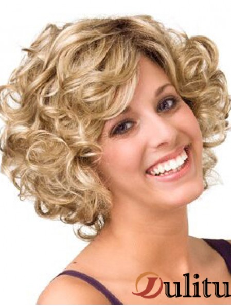 Bouclés Blonde Layered 10 pouces Acheter Perruques de cheveux humains