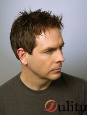 4  inchperruque droite de cheveux humains remy courts avant de lacet brun pour les hommes