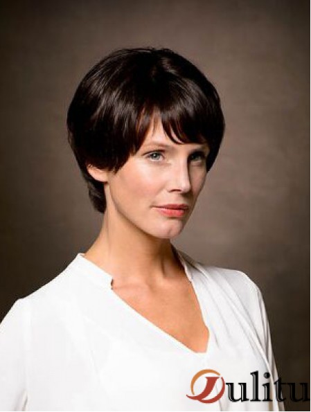 100% cheveux humains remy attachés à la main 8  inchperruques courtes droites en couches brunes pour les femmes atteintes de cancer