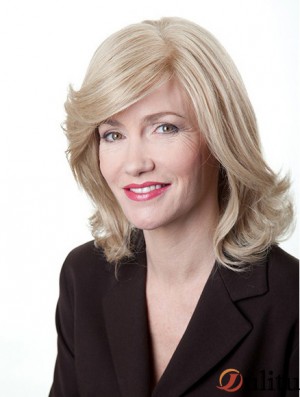 Perruque moyenne de cheveux humains remy monofilament ondulé en couches 12  inchblonde
