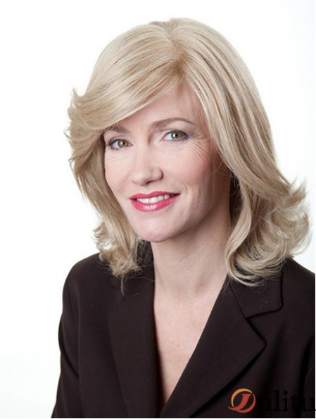 Perruque moyenne de cheveux humains remy monofilament ondulé en couches 12  inchblonde