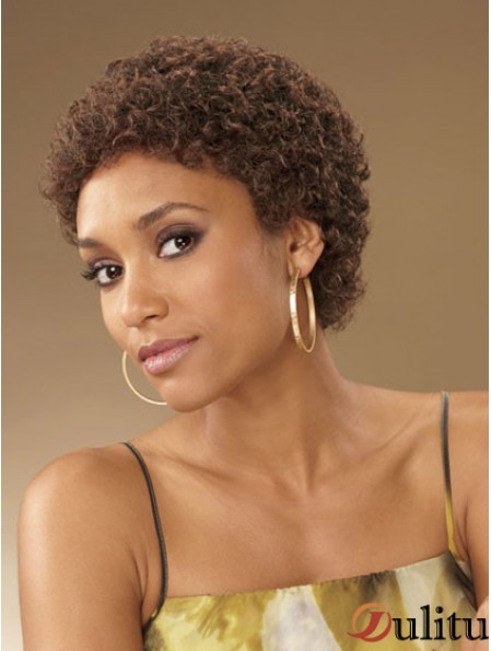 perruque courte bouclée brune pour afro-américaine