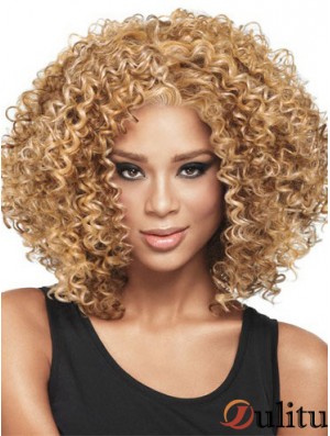 Style de cheveux africains avec une longueur d'épaule de couleur blonde style capless Kinky