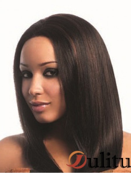 16  inchperruques de cheveux bruns longs Yaki sans capuchon pour femme noire
