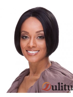 Indien Remy Bobs Court Noir Droite Avant de Lacet Perruques UK Cheveux Humains