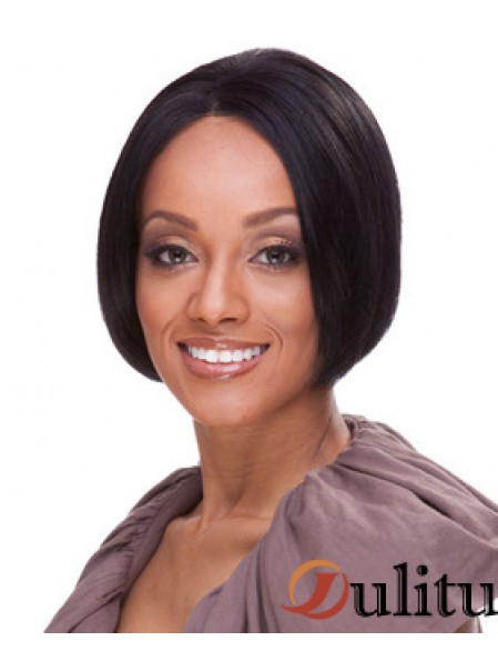 Indien Remy Bobs Court Noir Droite Avant de Lacet Perruques UK Cheveux Humains