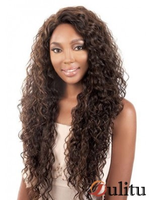 Long Brown Kinky sans frange Perruques afro-américaines durables