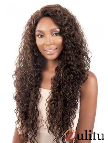 Long Brown Kinky sans frange Perruques afro-américaines durables
