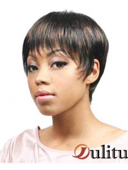 Les perruques de cheveux africains coupent le style droit de longueur coupée avec capless