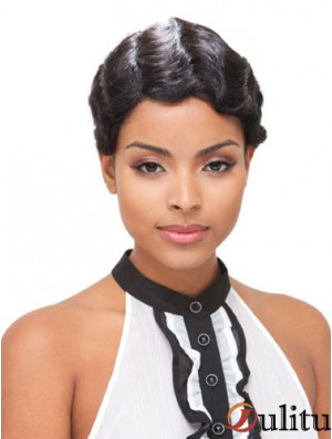 Court Boycuts Noir Ondulé Perruques Full Lace Modernes