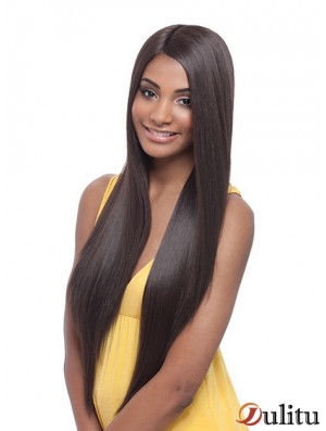 Long Yaki sans frange Perruques avant en dentelle marron tendance