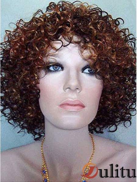 Kinky Layered Chin Length Perruques synthétiques Auburn de haute qualité