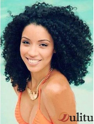 Perruque Afro Bouclée Afro Bouclée Crépus Noir Humain Avant de Lacet