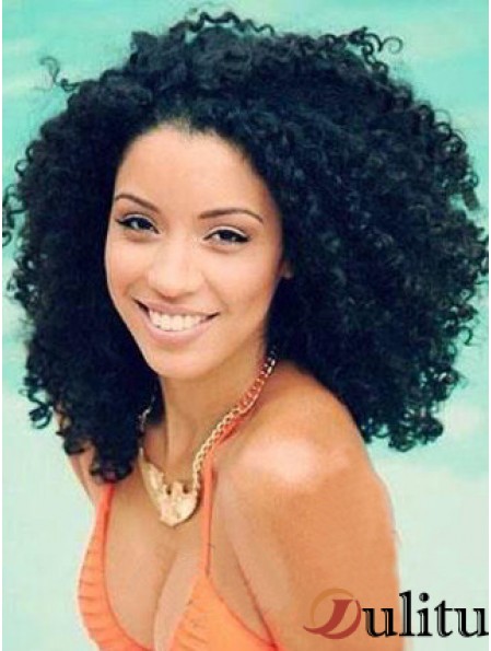 Perruque Afro Bouclée Afro Bouclée Crépus Noir Humain Avant de Lacet